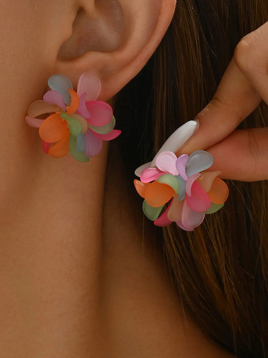 Acrylic Colorful Flower Stud Earrings Gold One Size Easy Apparels