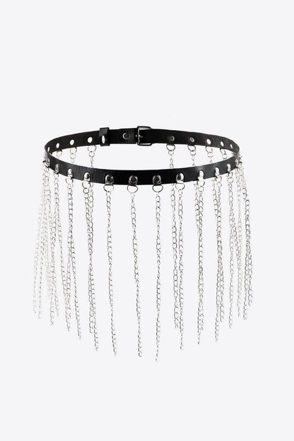 Fringed Chain PU Leather Belt Easy Apparels