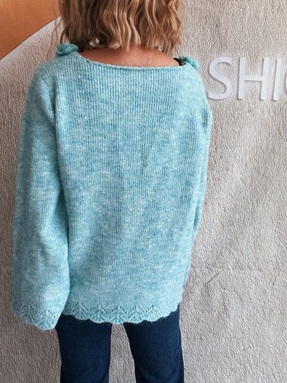 Trendsi Flower V-Neck Long Sleeve Sweater