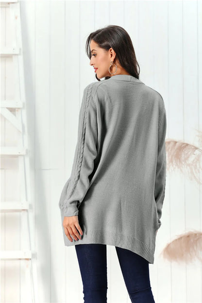 Cable-Knit Open Front Long Sleeve Cardigan Easy Apparels