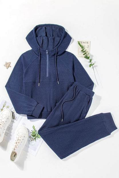 Drawstring Half Zip Hoodie and Joggers Active Set Easy Apparels