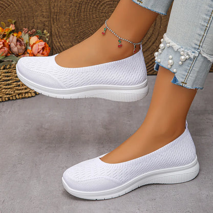 Round Toe Mesh Slip-Ons White Easy Apparels