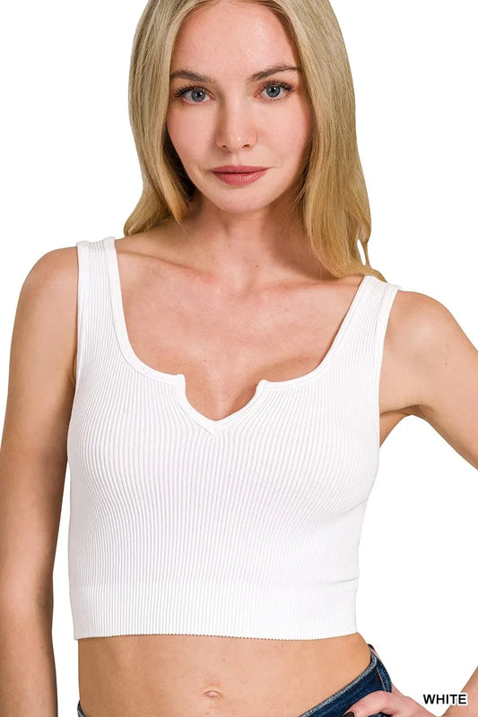 Trendsi Zenana Seamless Split Neck Bra Tank Top WHITE