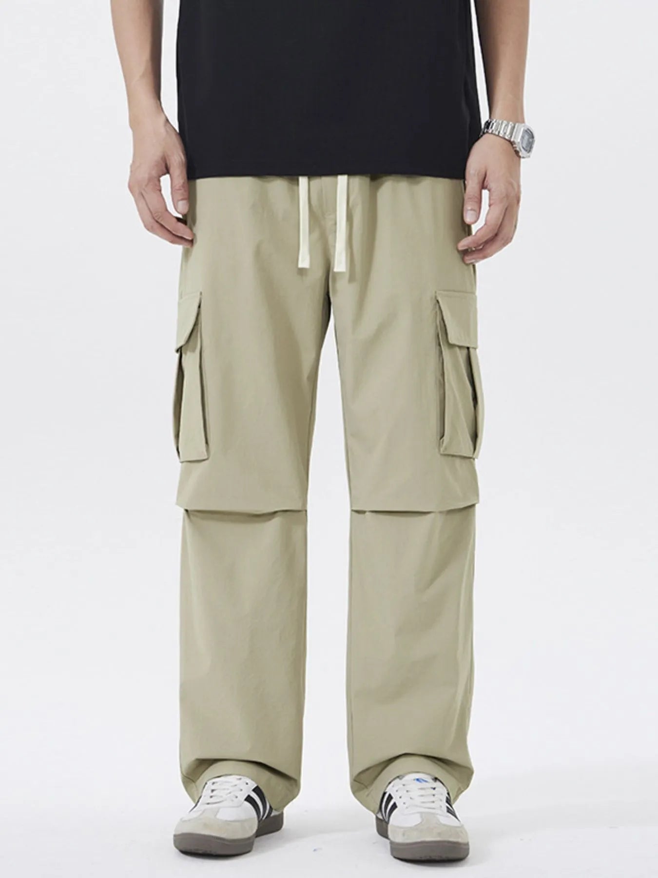 Men's Full Size Multi-Pocket Tactical Cargo Pants with Drawstring Waist Plus Size Easy Apparels