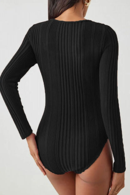 Trendsi Ribbed Cutout Round Neck Bodysuit