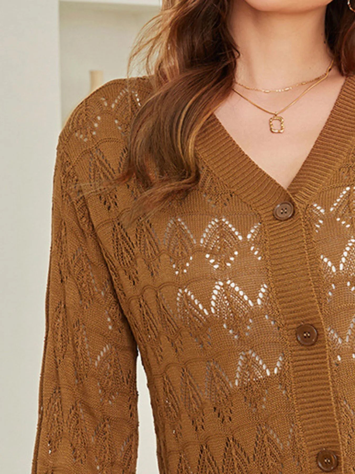 Openwork Button Up Cardigan Easy Apparels