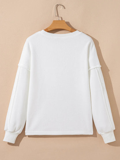 Trendsi Exposed Seam Chest Pocket Knit Pullover Sweatshirt
