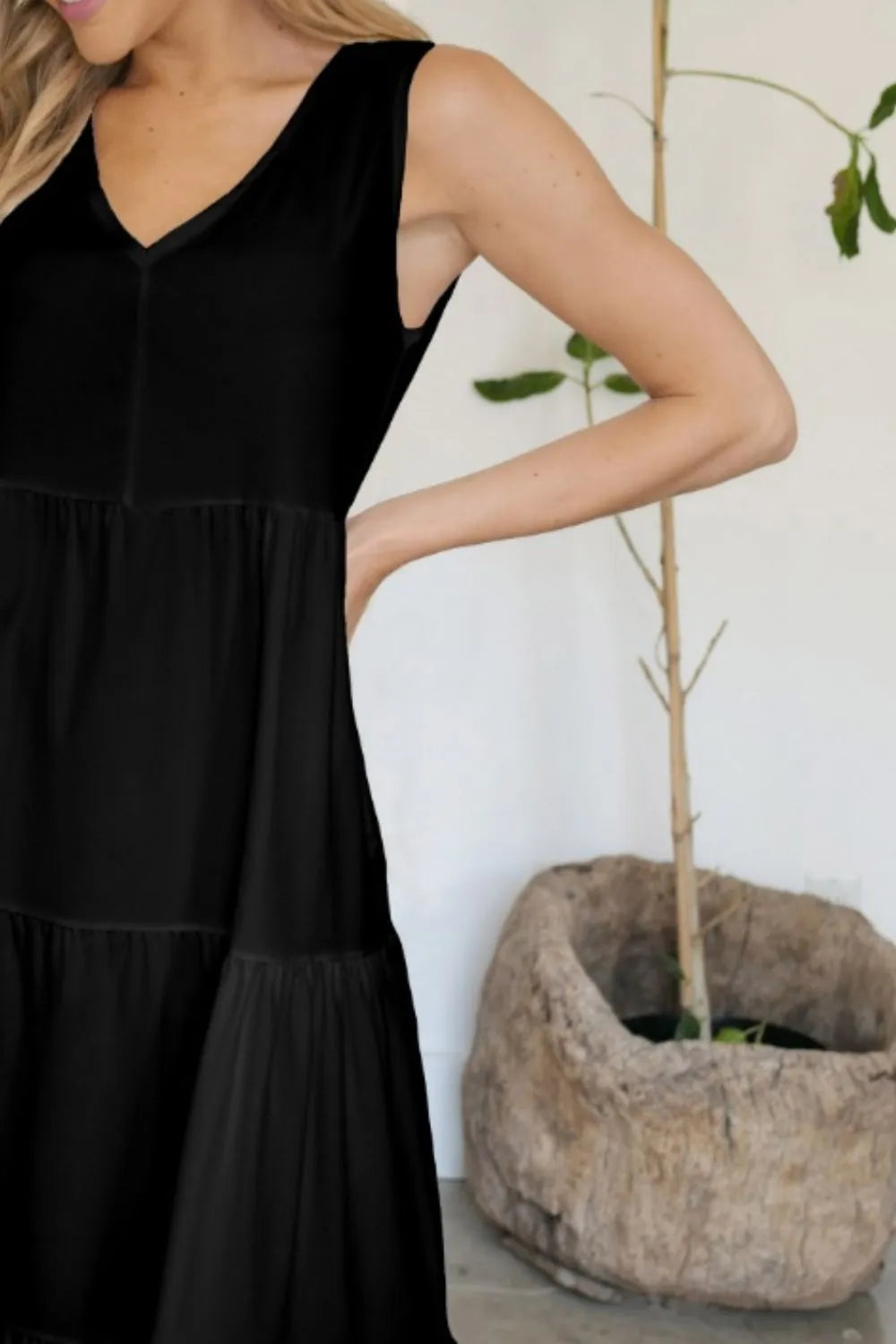FAM-FAM Tiered V-Neck Sleeveless Dress Easy Apparels