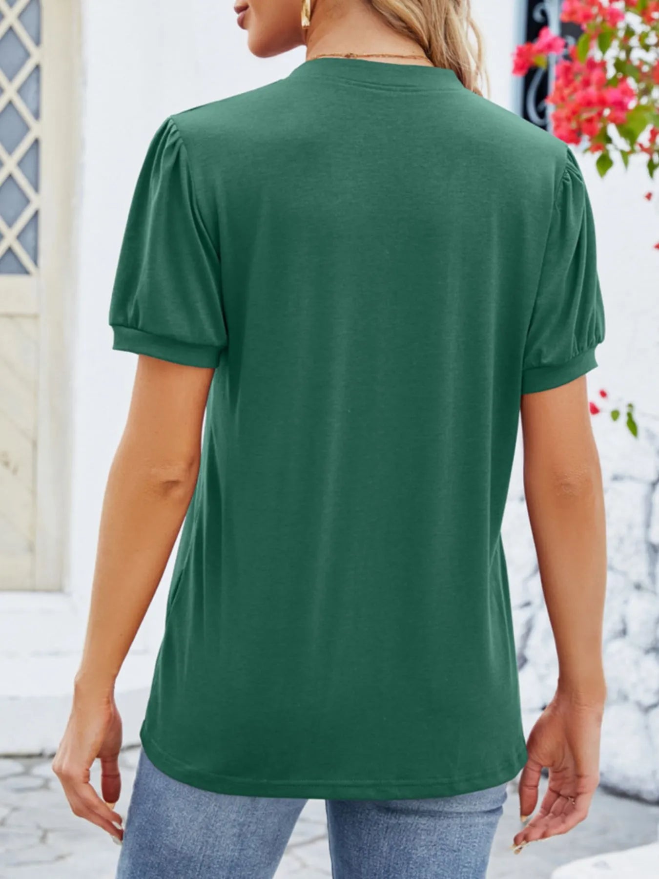Trendsi Notched Short Sleeve T-Shirt
