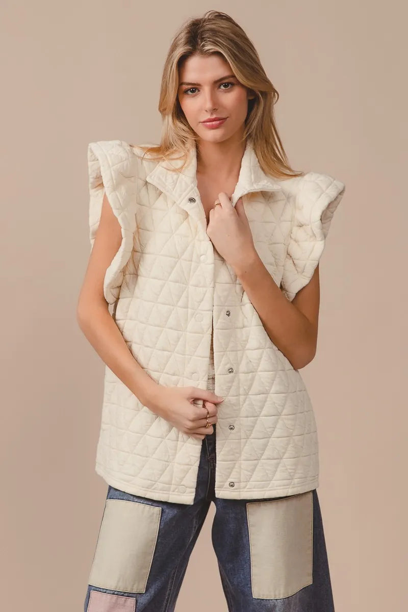 BiBi Quilting Knit Ruffle Sleeve Vest Easy Apparels