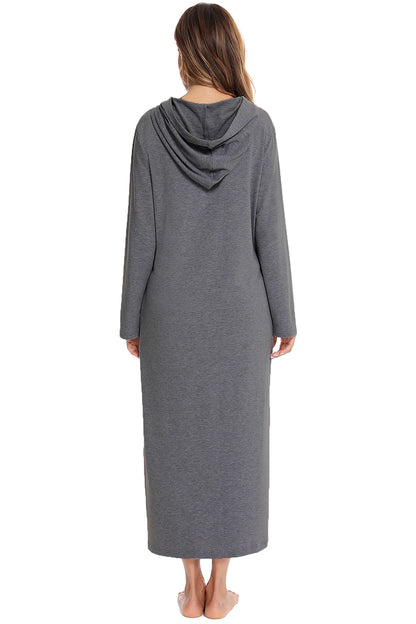 Zip Front Hooded Night Dress with Pockets Easy Apparels
