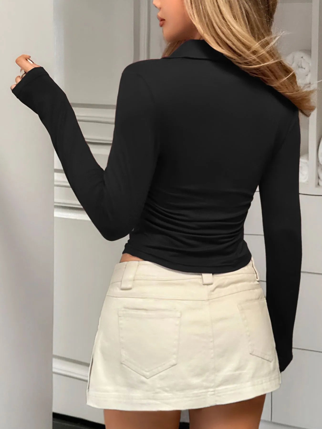 Trendsi Johnny Collar Long Sleeve T-Shirt