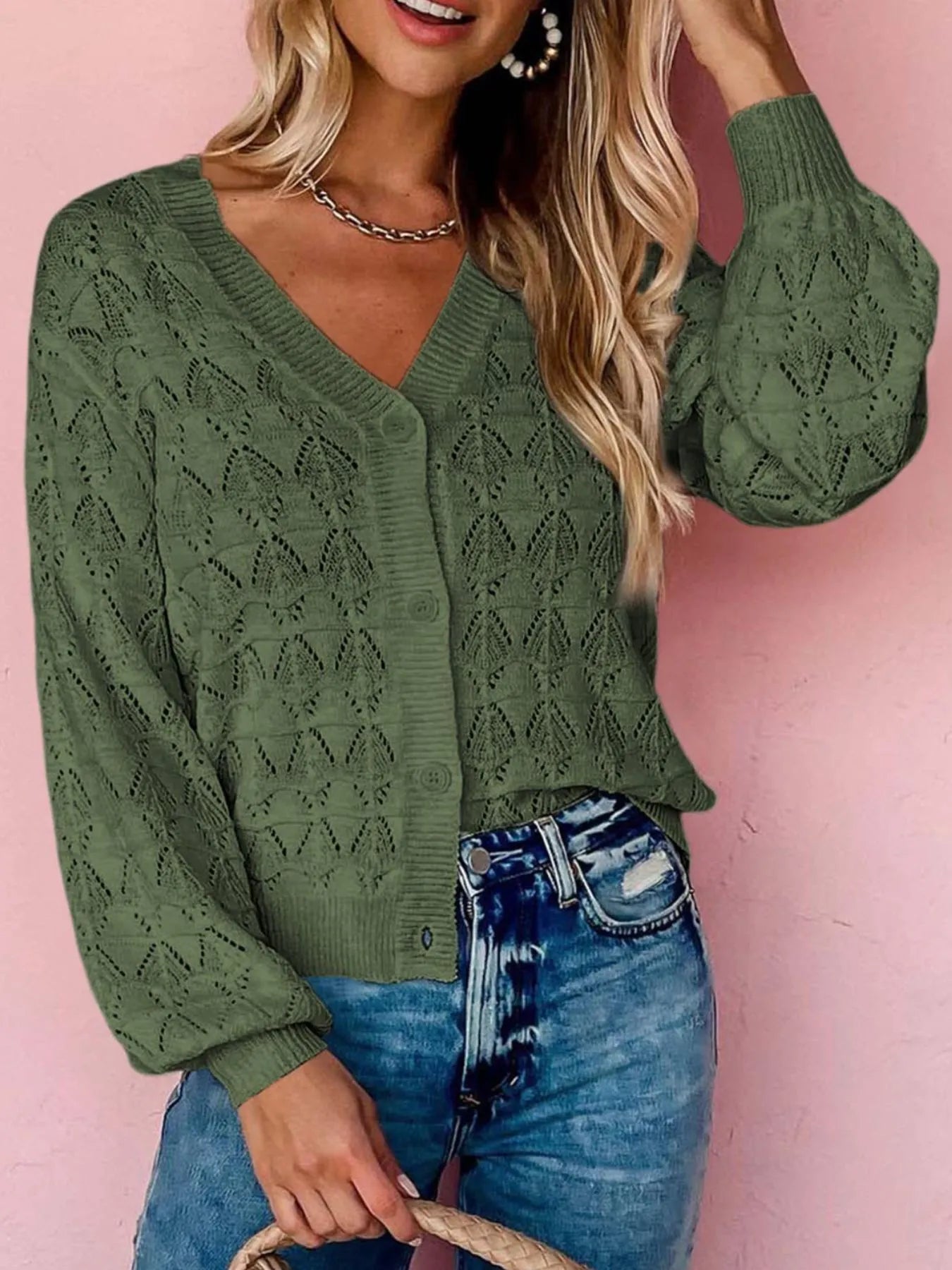 Openwork Button Up Cardigan Easy Apparels