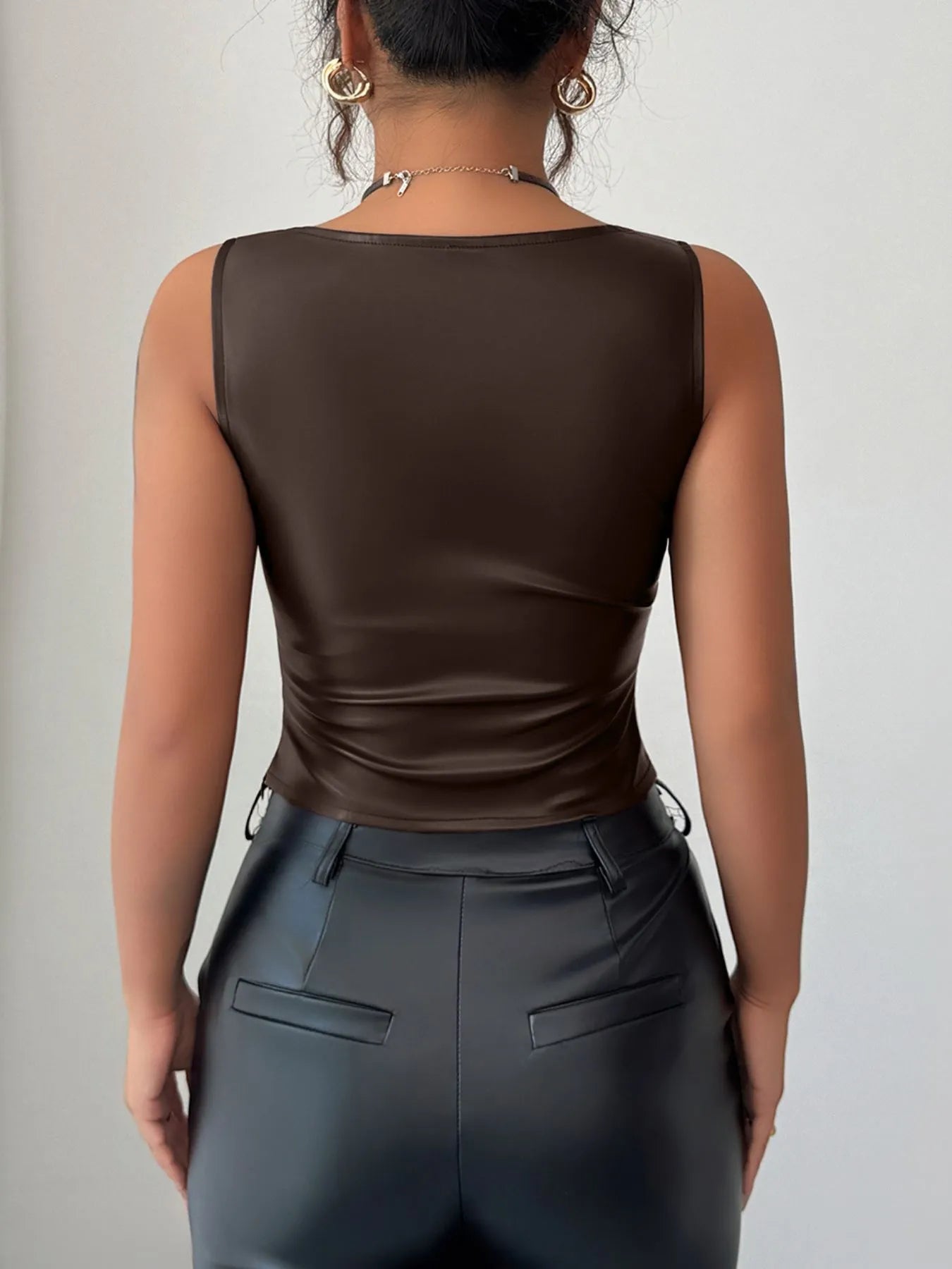 Trendsi Leather-Look Ruched Tank
