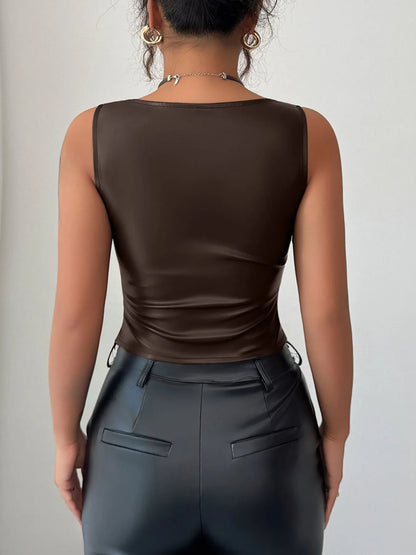 Trendsi Leather-Look Ruched Tank