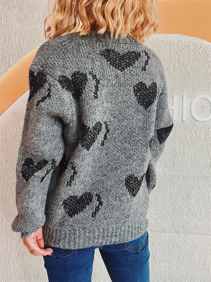Heart Button Up Long Sleeve Cardigan Easy Apparels