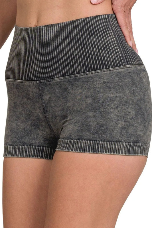 Zenana Washed Seamless High Waisted Shorts ASH BLACK Easy Apparels