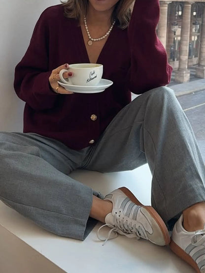 Button-Front Long Sleeve Cardigan Easy Apparels
