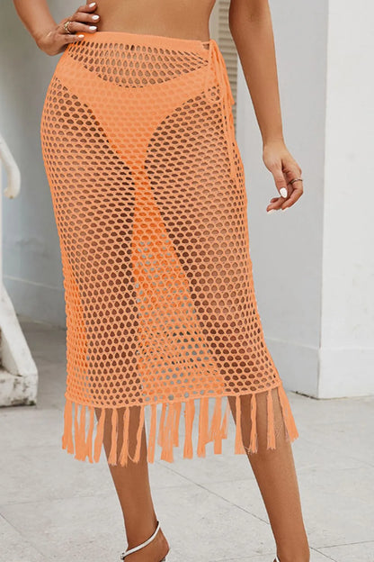 Fringe Openwork High Waist Swim Skirt Easy Apparels