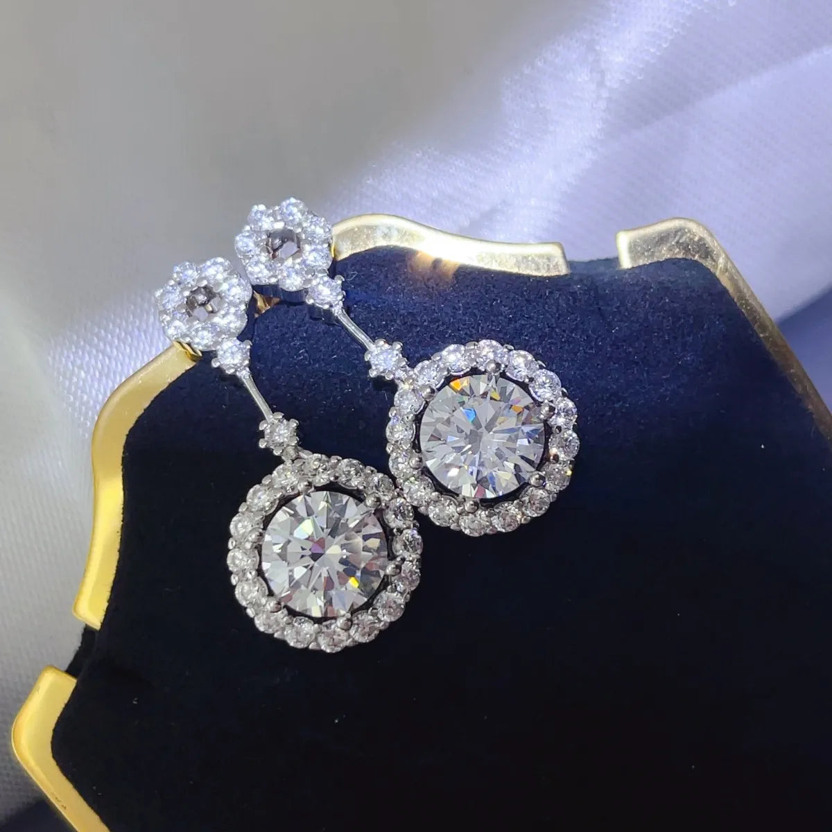 4 Carat Crystal Drop Dangle Earrings with Round Halo Design Easy Apparels