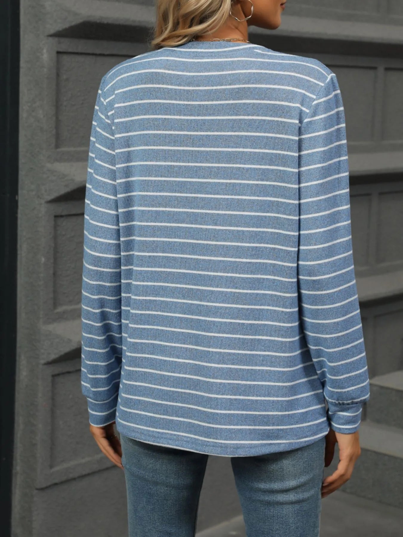 Trendsi Striped Henley T-Shirt with Button Detail