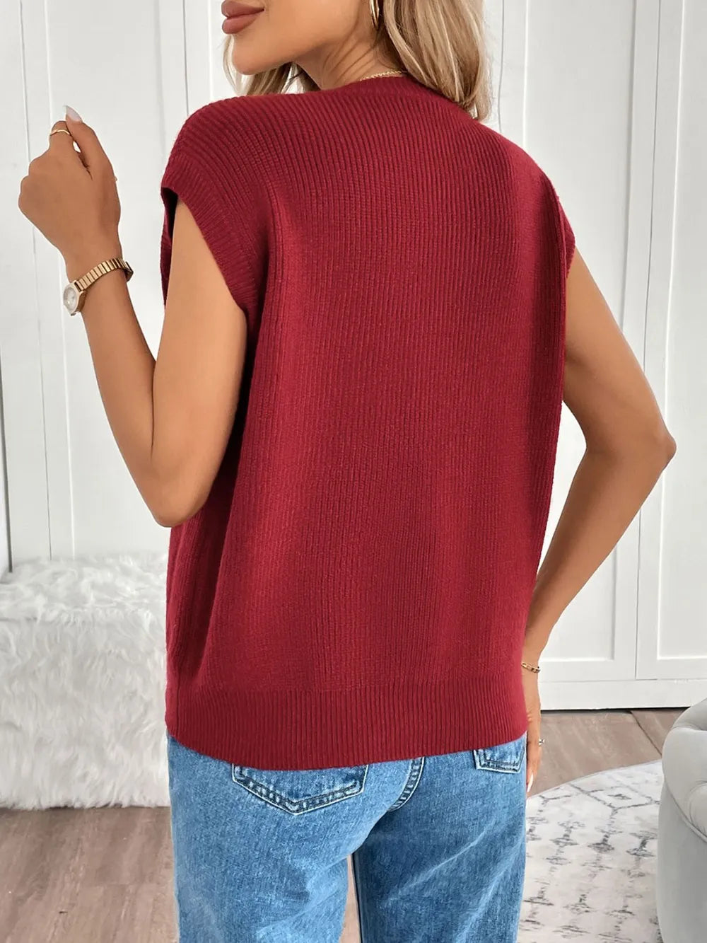 Perfee Pocketed Round Neck Cap Sleeve Cardigan Easy Apparels