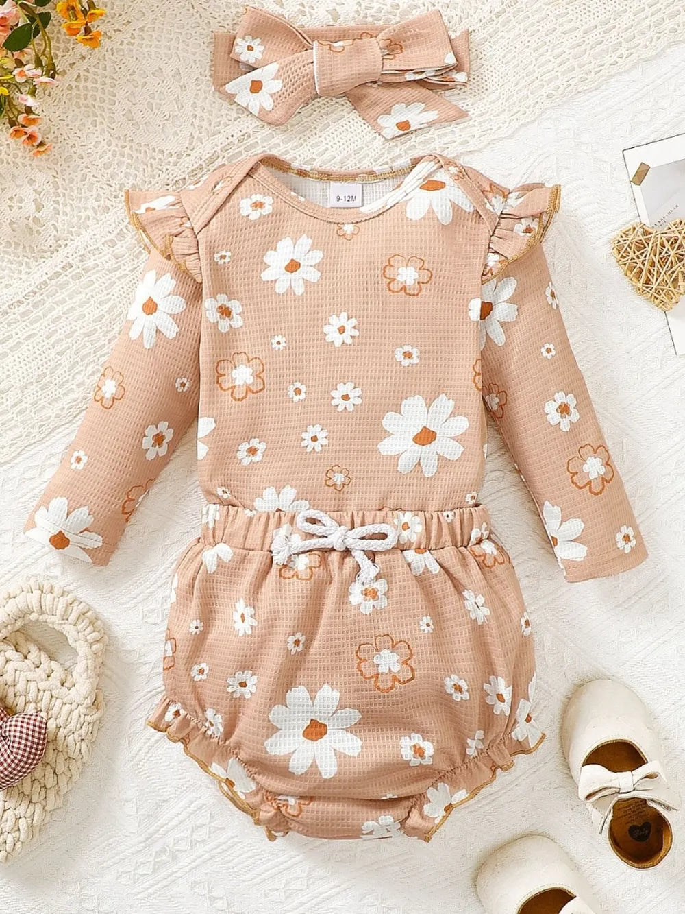 Children's Ruffled Floral Bodysuit and Bloomer, Headband Set Easy Apparels