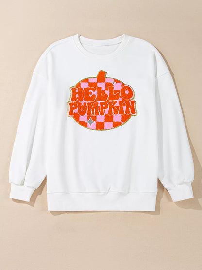 Halloween Pumpkin Patched Pattern Long Sleeve Sweatshirt Easy Apparels