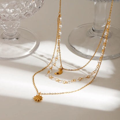 18K Gold-Plated Layered Moon Sun Pendant Necklace Easy Apparels