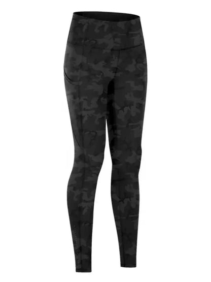 Wide Waistband Sports Leggings Black Camouflage Easy Apparels