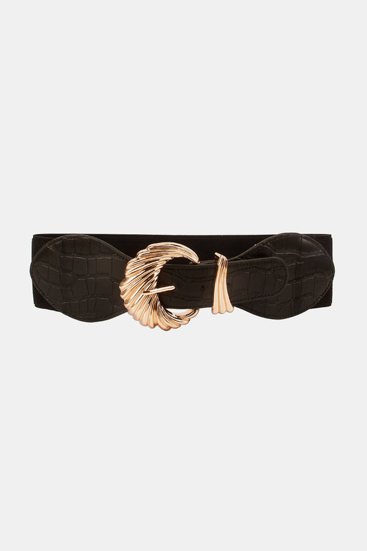 Shell Alloy Buckle Elastic Belt Black One Size Easy Apparels
