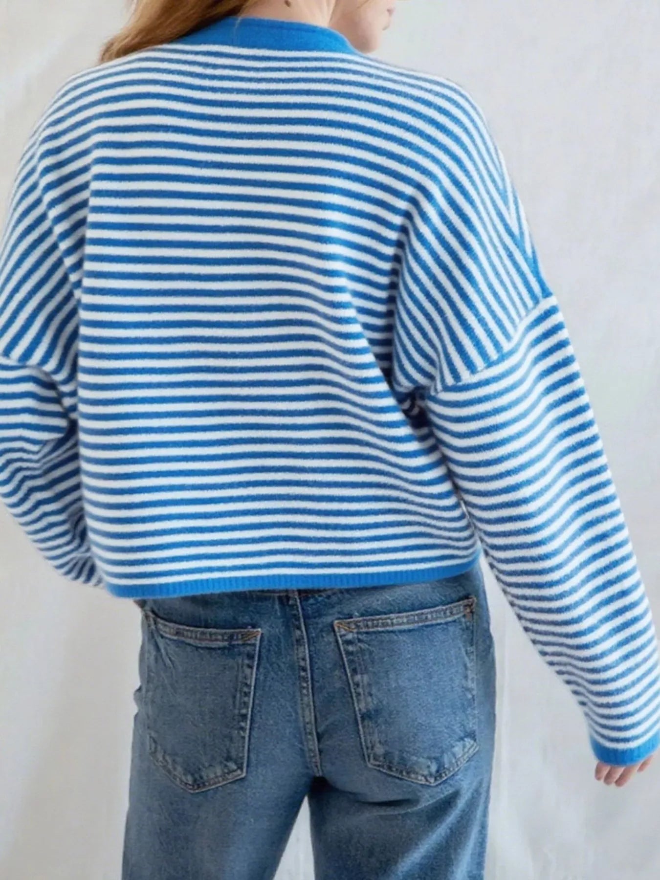 Striped Button Front Long Sleeve Cardigan Easy Apparels