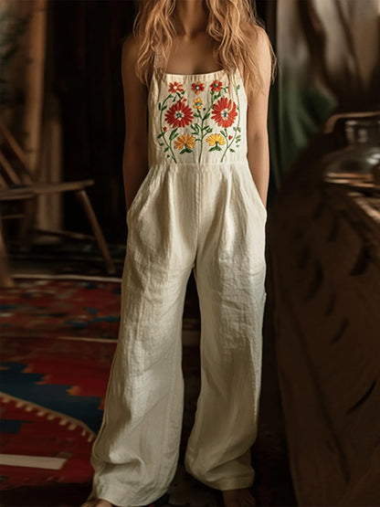 Floral Embroidered Wide Leg Jumpsuit Easy Apparels