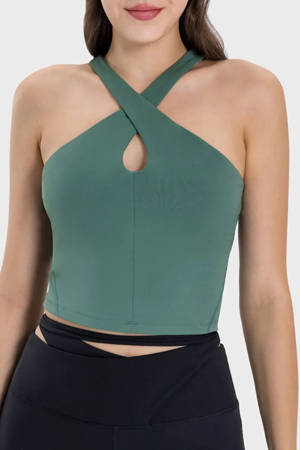 Millennia Crisscross Grecian Neck Active Cami Teal Easy Apparels