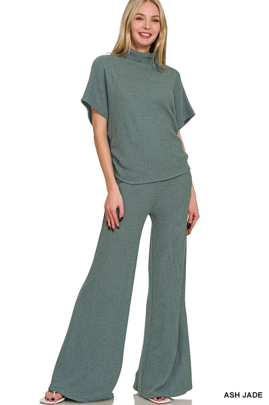 Zenana Mock Neck Top and Pants Sweater Set ASH JADE Easy Apparels