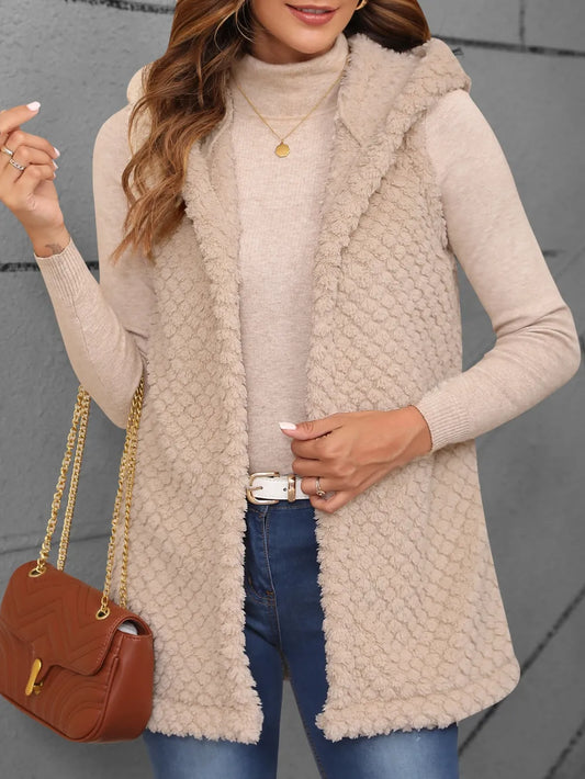Texture Solid Color Hooded Vest Coat Dust Storm Easy Apparels