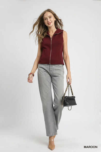 Umgee Zip-Front Fitted Vest with Pockets Easy Apparels