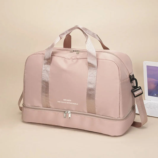 Detachable Strap Nylon Oversize Travel Bag Dusty Pink One Size Easy Apparels