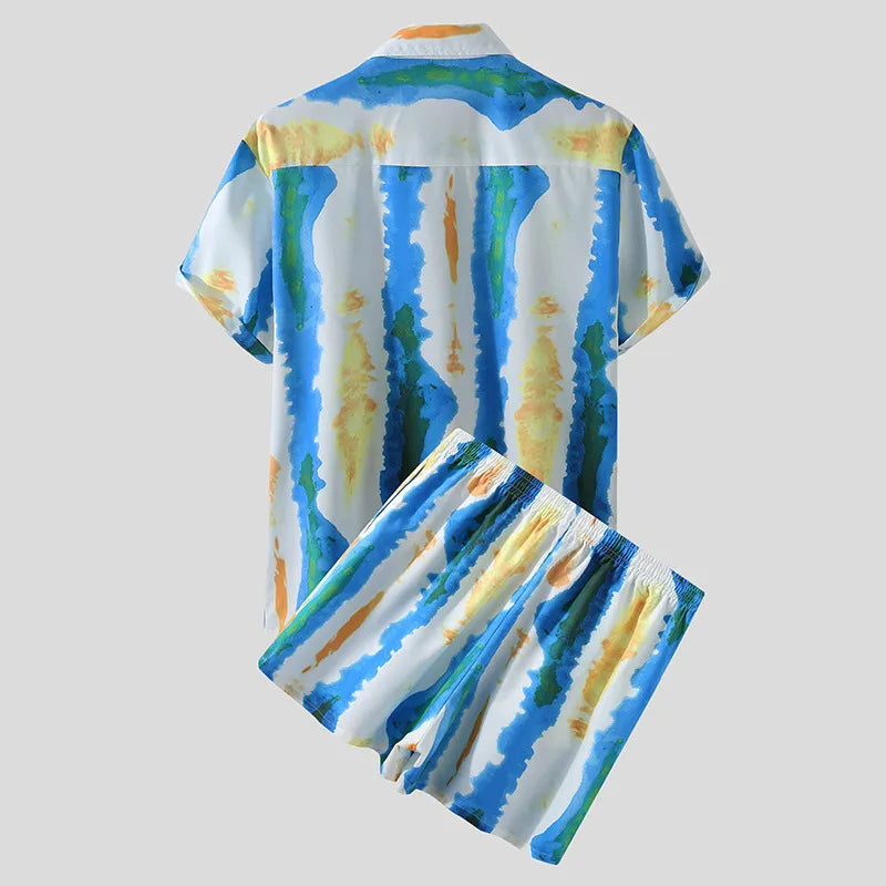 Men's Full Size Printed Button Up Short Sleeve Shirt and Shorts Plus Size Easy Apparels