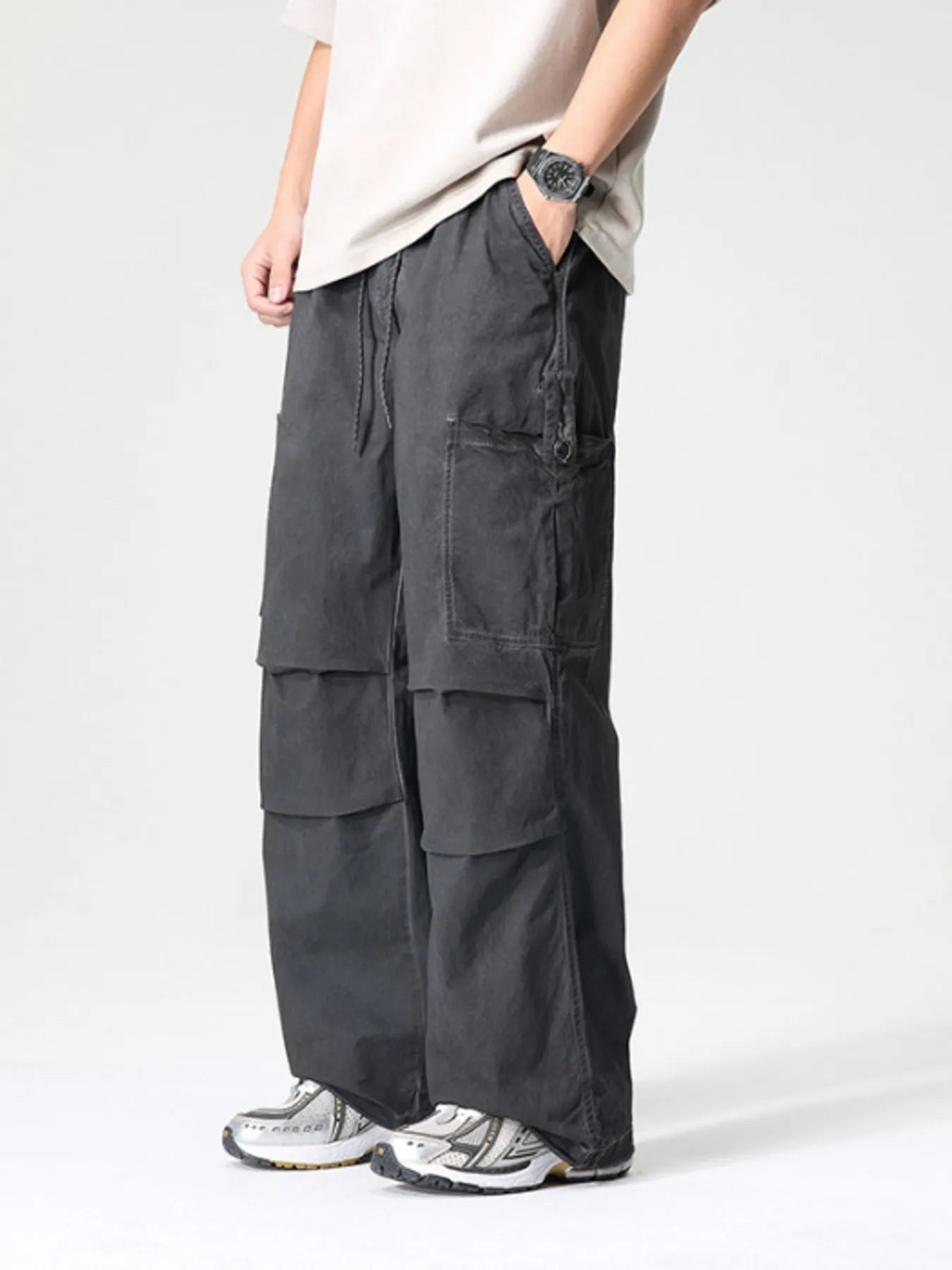 Men's Full Size Wide Leg Cargo Pants Plus Size Dark Gray Easy Apparels