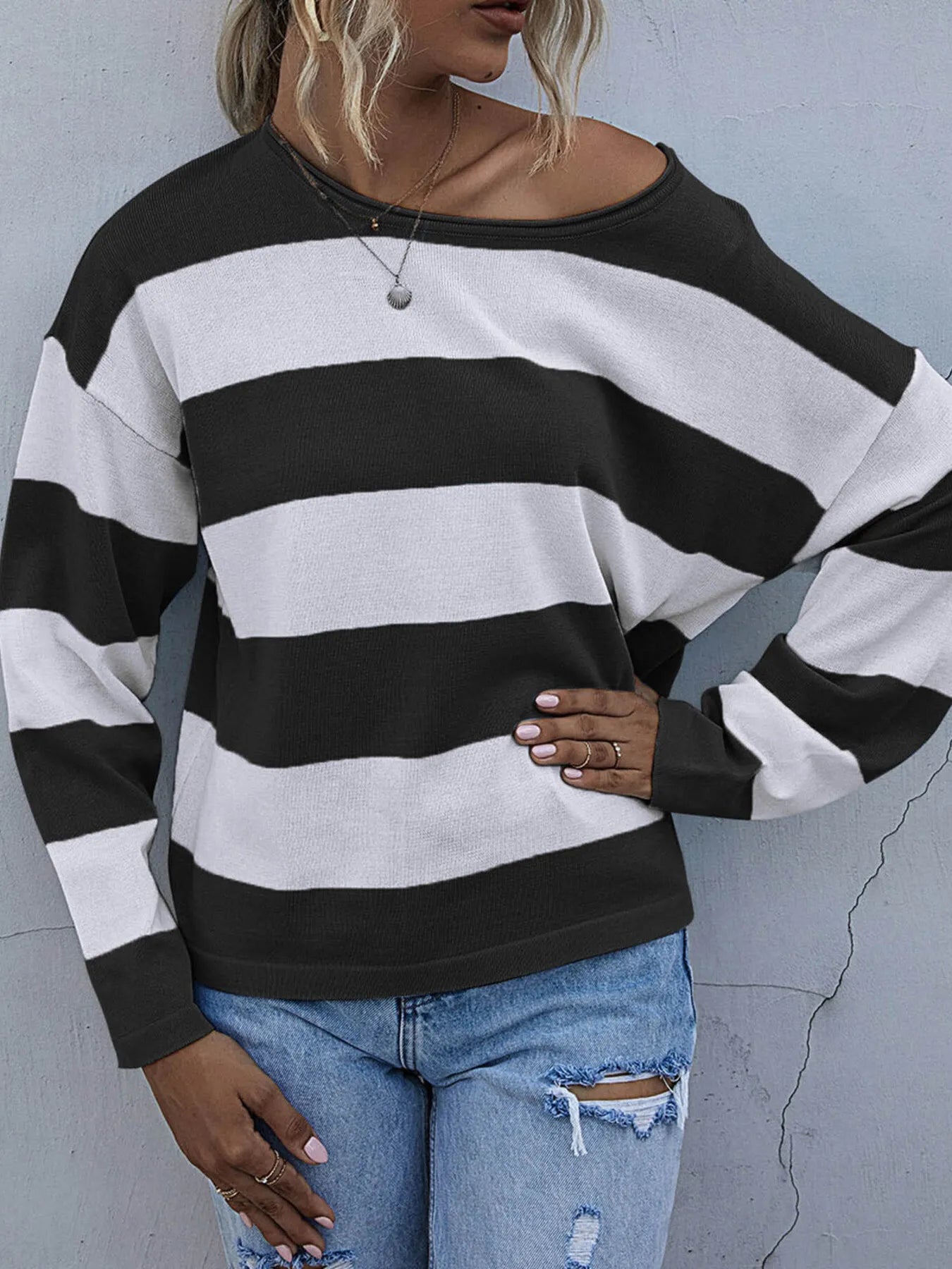 Trendsi Striped Casual Long Sleeve Knit Top