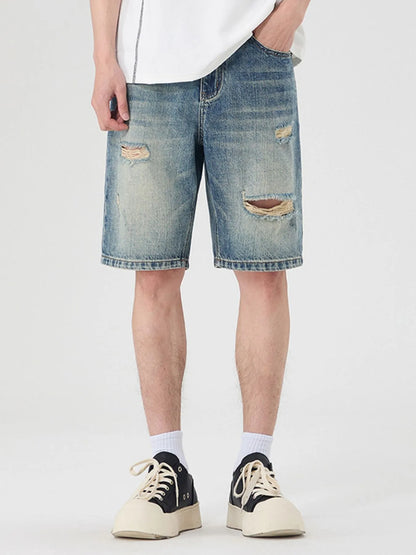 Men's Distressed Wide Leg Denim Shorts Easy Apparels