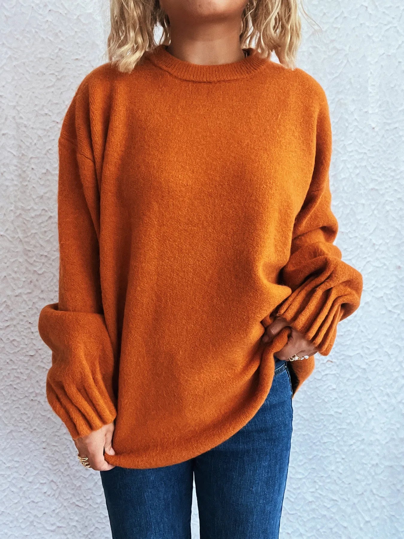 Trendsi Round Neck Dropped Shoulder Sweater