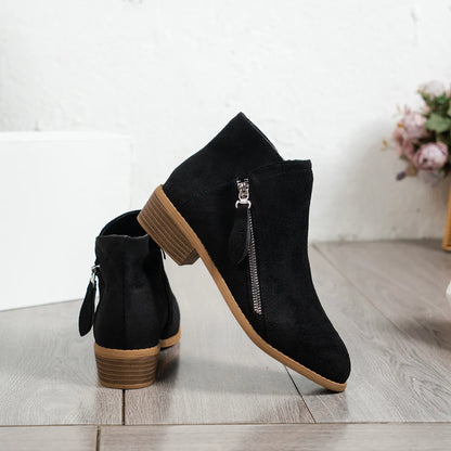 Side Zip Ankle Boots with Block Heel Easy Apparels