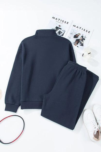 Half Snap Long Sleeve Top and Pants Active Set Easy Apparels