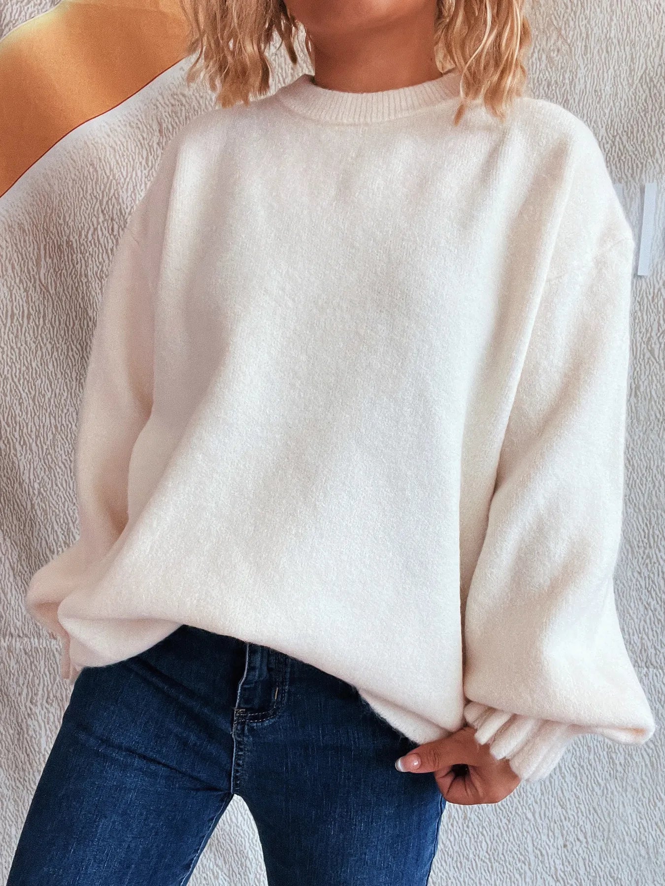 Trendsi Round Neck Dropped Shoulder Sweater