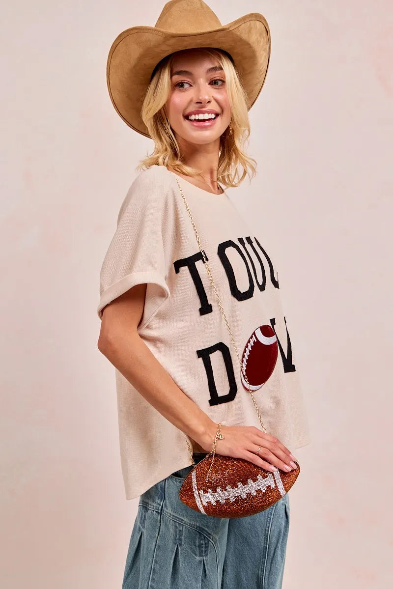 Trendsi BiBi Game Day Touchdown Letter Patches Waffle Short Top