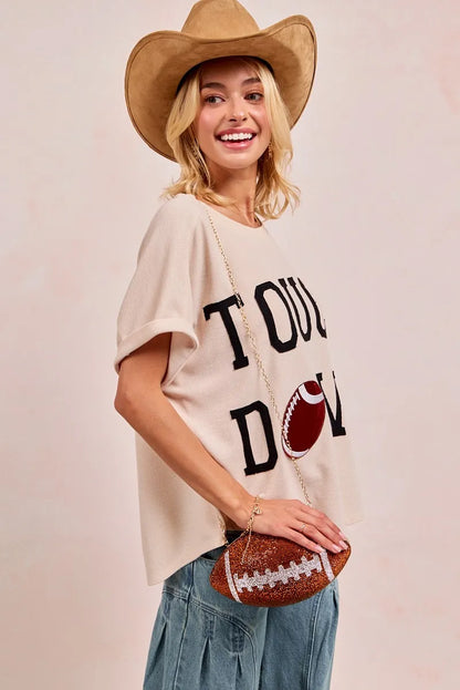 Trendsi BiBi Game Day Touchdown Letter Patches Waffle Short Top