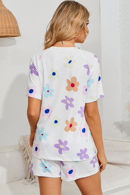 Floral Round Neck Raglan Sleeve Top and Shorts Lounge Set Easy Apparels