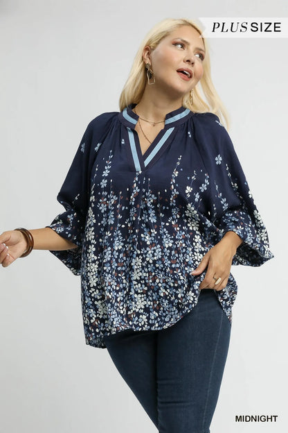 Trendsi Umgee Full Size Floral Vine Print Blouse with Balloon Sleeves Plus Size